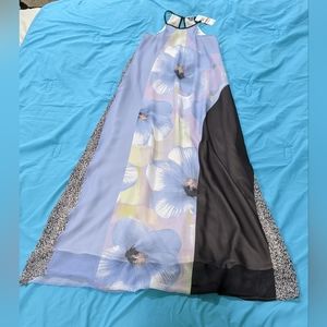 Bar III blue purple colorful floral leopard halter maxi dress size XS, with tags